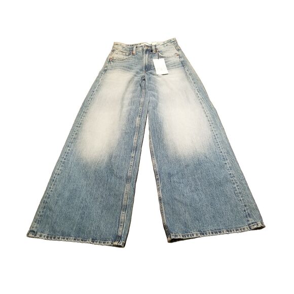 Zara Denim - NWT Zara Palazzo Pant Women Size 00 Wide Leg Jeans Mid Rise Denim New (26×31.5)